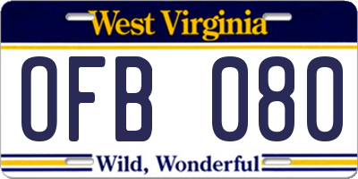 WV license plate OFB080