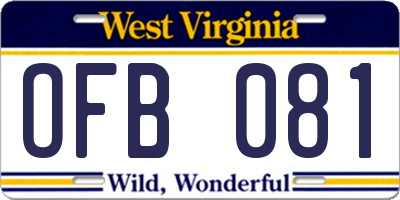 WV license plate OFB081