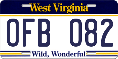 WV license plate OFB082