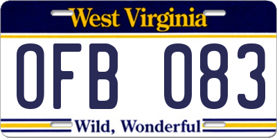 WV license plate OFB083
