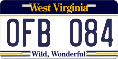 WV license plate OFB084