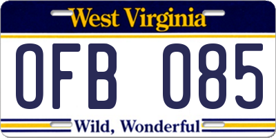 WV license plate OFB085