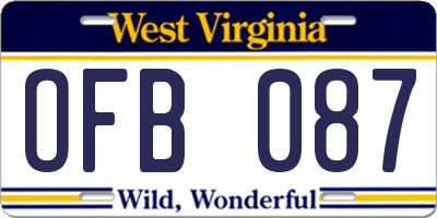 WV license plate OFB087