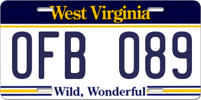 WV license plate OFB089