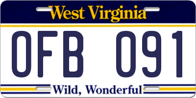 WV license plate OFB091