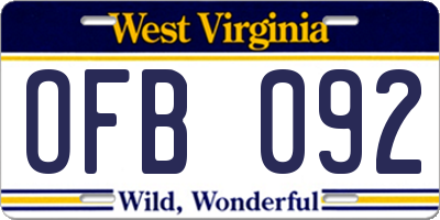 WV license plate OFB092