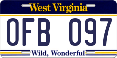 WV license plate OFB097