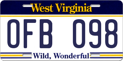 WV license plate OFB098