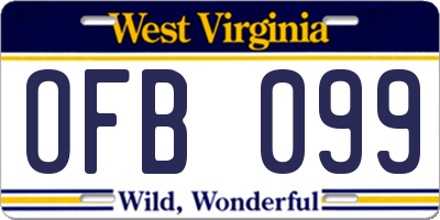 WV license plate OFB099