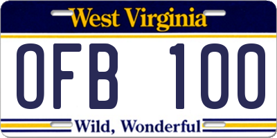 WV license plate OFB100