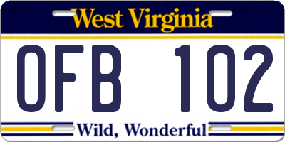WV license plate OFB102