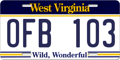 WV license plate OFB103