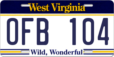 WV license plate OFB104