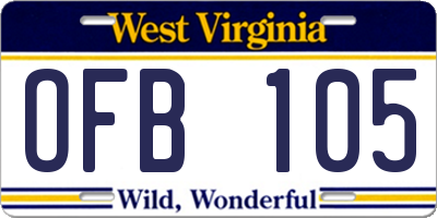 WV license plate OFB105