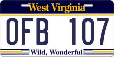WV license plate OFB107