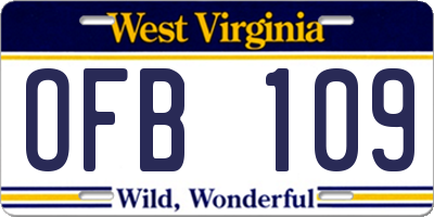 WV license plate OFB109