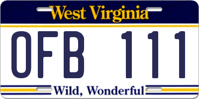 WV license plate OFB111