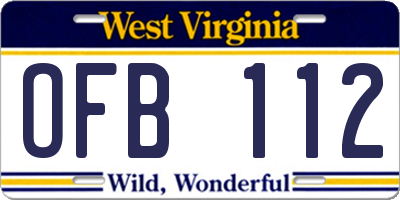 WV license plate OFB112