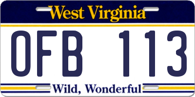 WV license plate OFB113