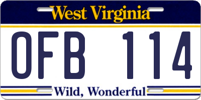 WV license plate OFB114