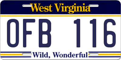 WV license plate OFB116