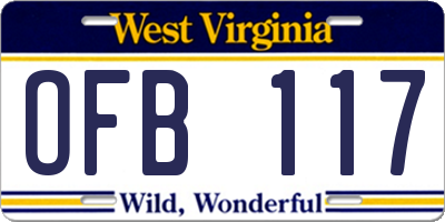 WV license plate OFB117