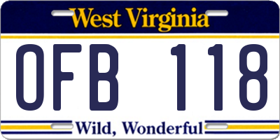 WV license plate OFB118