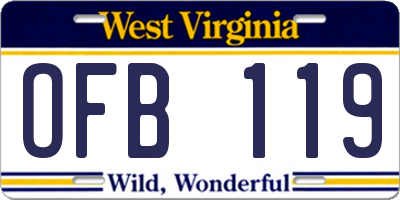 WV license plate OFB119