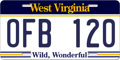 WV license plate OFB120