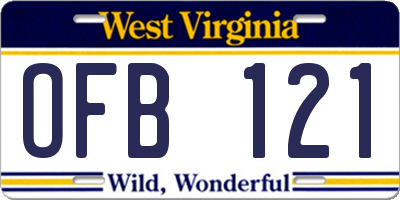 WV license plate OFB121