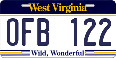 WV license plate OFB122