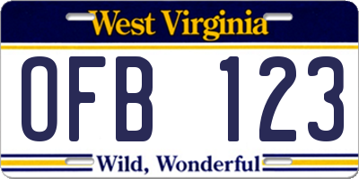 WV license plate OFB123