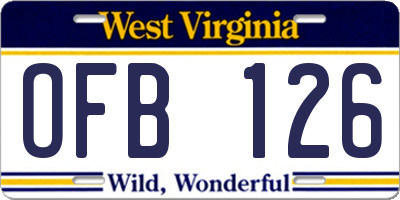 WV license plate OFB126