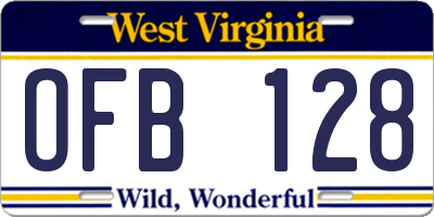 WV license plate OFB128