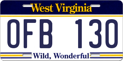 WV license plate OFB130