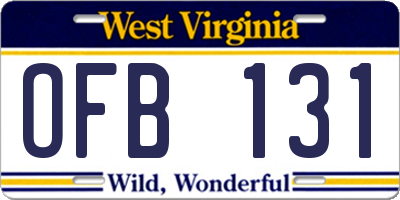 WV license plate OFB131