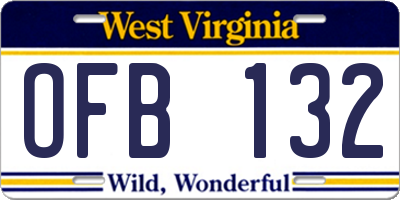 WV license plate OFB132