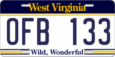 WV license plate OFB133