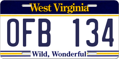 WV license plate OFB134