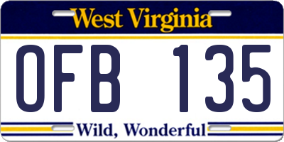 WV license plate OFB135