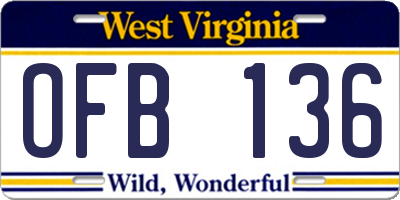 WV license plate OFB136
