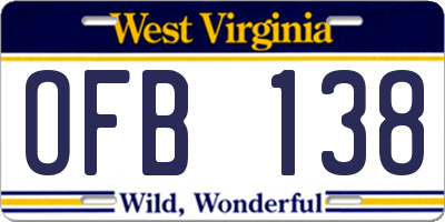 WV license plate OFB138