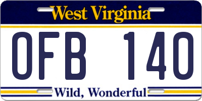 WV license plate OFB140