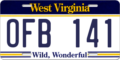 WV license plate OFB141