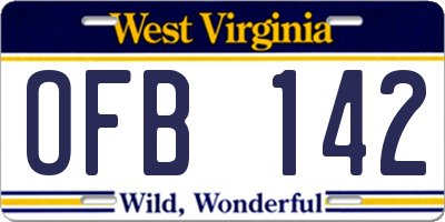 WV license plate OFB142