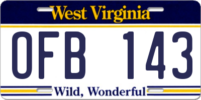 WV license plate OFB143