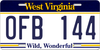 WV license plate OFB144