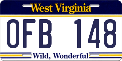 WV license plate OFB148