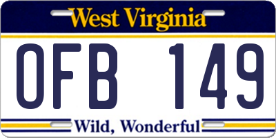 WV license plate OFB149
