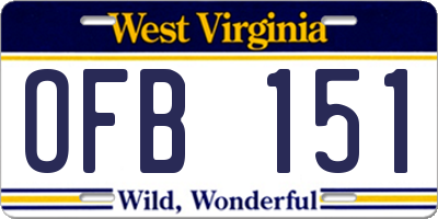 WV license plate OFB151